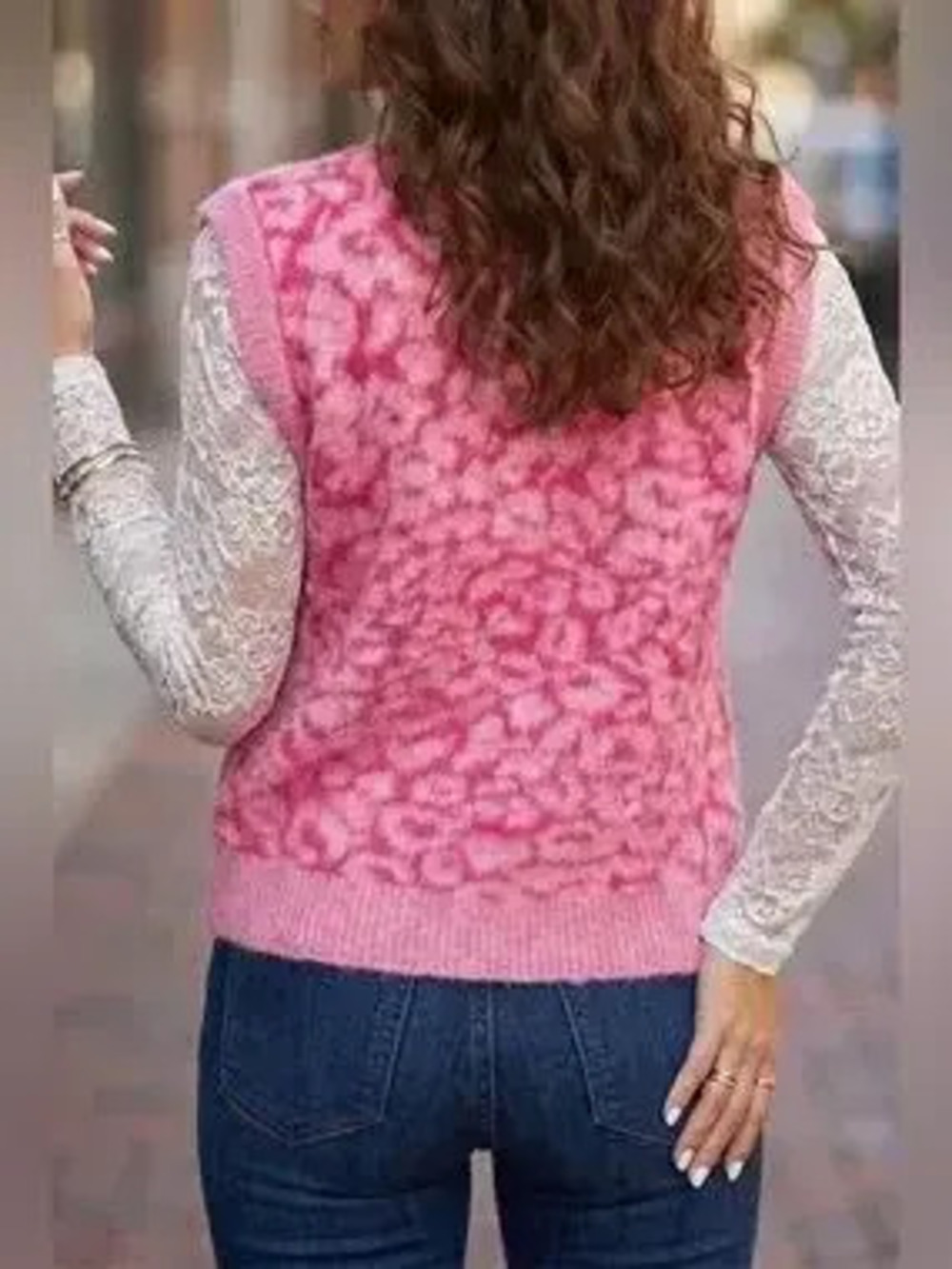 Leopard Button-Down Fuzzy Sweater Vest - Picture 2 of 9